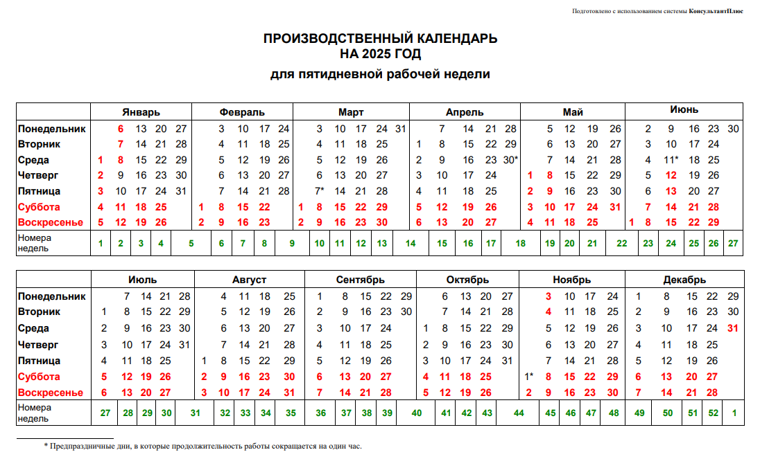 График праздничных дней 2025 Shtampik.com